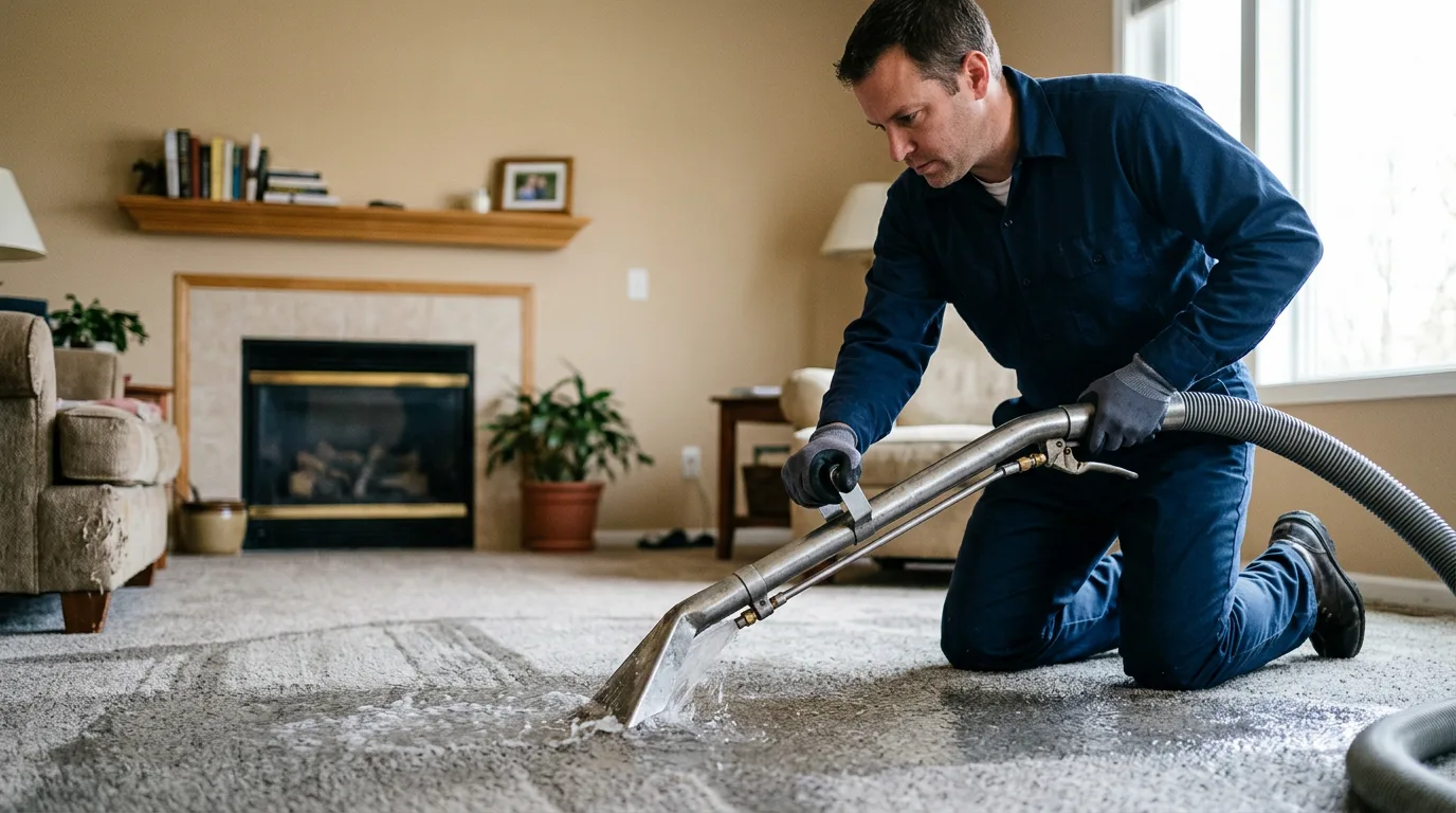 Water damage restoration technician working near Lewisville, IN